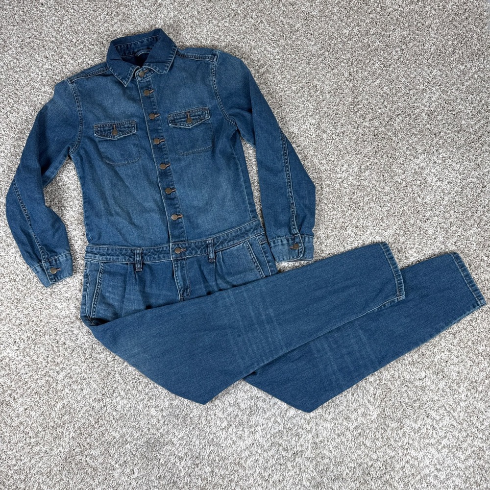 Zara Denim Jumpsuit Womens XS Blue Cotton Utility Boiler Suit Z1975 Urban